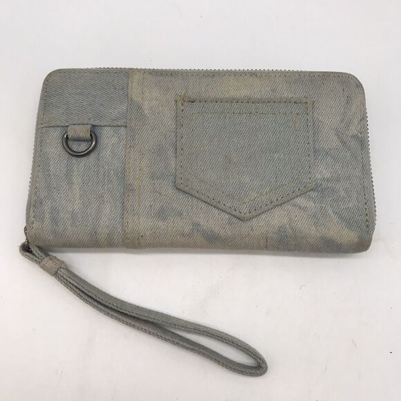 VTG. Yik Gung Blue Jean Y2K Denim Zip Around Wristlet Wallet Travel Organizer - Picture 1 of 9